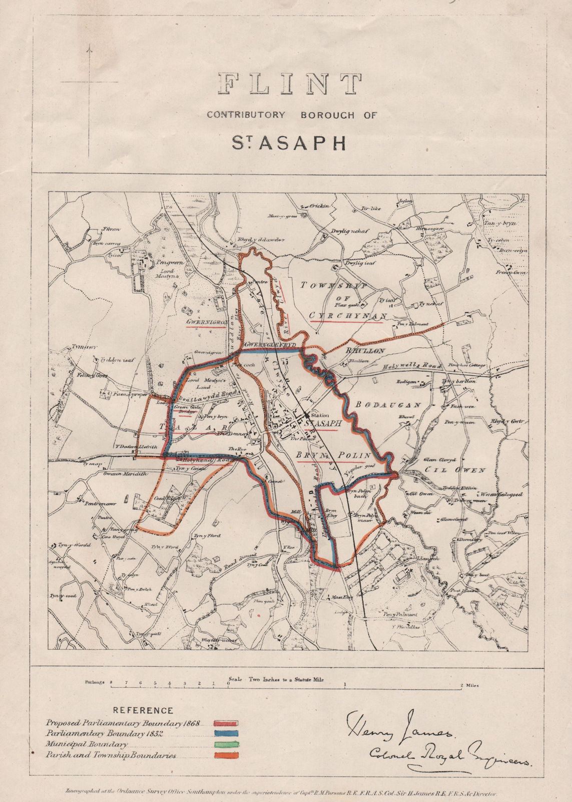 Flint Contributory Borough of St. Asaph. JAMES. BOUNDARY COMMISSION 1868 map